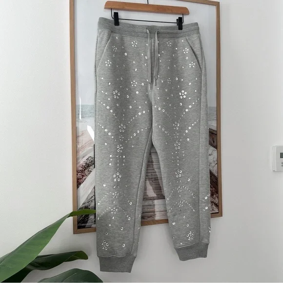 CYNTHIA ROWLEY Rhinestone Embellished Grey Sweatpants - Picture 5 of 15